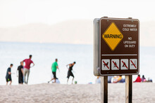 A Warning Sign At Lester Beach, D. L. Bliss State Park, Lake Tahoe.