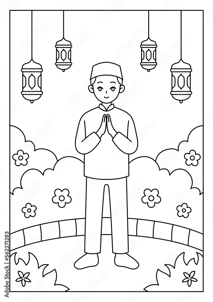 Ramadan Activity COloring Page for Kids Stock Vector | Adobe Stock