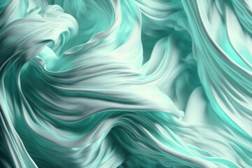 Wall Mural - Soft mint and white texture, smudges ice cream satin background, generative ai