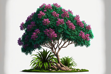 Wall Mural - With a clipping path, a flower bush shrub of a green tree isolates a tropical plant. Generative AI