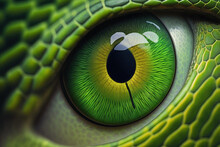 A Green Snake (Morelia Viridis). View Of The Eye Closely. Generative AI