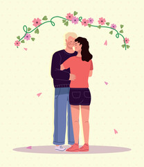 Poster - lovers couple with floral frame