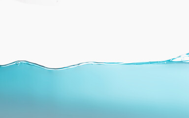  Blue water wave surface, ripple and bubbles on white background.	