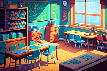 Wall Mural - Bright colors and clean classroom. Generative AI