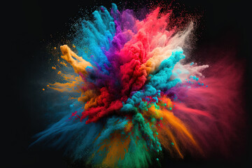 Poster - powder explosion with color. abstract close up of background with dust. vibrant explodes Holi paints. Generative AI