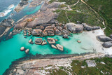 Fototapeta Do pokoju - Aerial view of Elephant Rocks in the William Bay National Park of Western Australia featuring large granite boulders.	