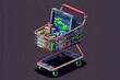 © Pixel  Land - Pixel art shopping cart, retro style item for 8 bit game, Generative AI