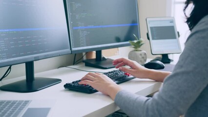 Closeup hand of developer programmer, software engineer, IT support, typing on computer keyboard
