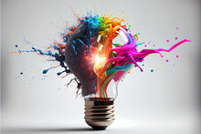 Illustration Of Colorful Bulb With Splash Of Colors On White Background . AI