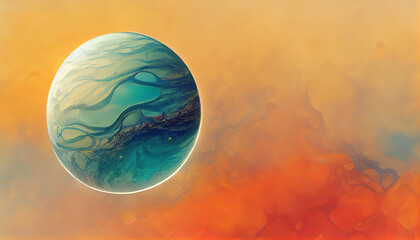 Abstract image of a planet with water. Find new sources and technologies