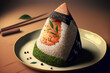 Okaka salmon onigiri is a traditional Japanese dish. Generative AI