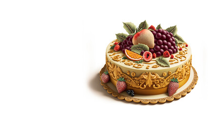 Sticker - 3D Render, Beautiful Cake Decorated With Fruits.