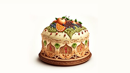 Sticker - 3D Render, Beautiful Decorative Fruit Cake.