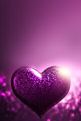 Poster - 3D Render of Shiny Purple Glittery Heart Shape On Bokeh Lighting Background. Love Concept.