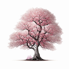 Wall Mural - Pink flower sour cherry tree isolated on white background. This has a clipping path