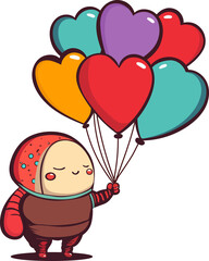 Wall Mural - Isolated Cute Baby Character Holding Colorful Heart Shapes Balloons. Love Or Valentines Day Concept.