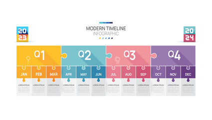 Wall Mural - Business road map timeline infographic jigsaw template. Modern milestone element timeline diagram calendar and 4 quarter topics, Can be used for vector infographics digit marketing data presentations.