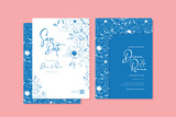 Fototapeta Boho - blue ink wedding invitation with floral design template vector