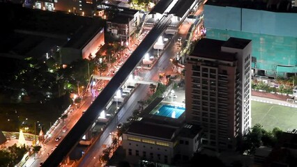 Sticker - Night aerial view of Bangkok skyline and city traffic, Thailand