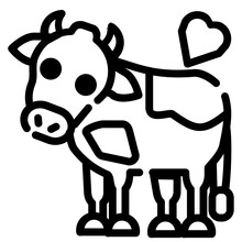 Lovely Pet Animal Cow Ox Bull Black White Outline