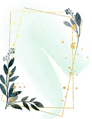 Fototapete - Luxury botanical watercolor gold frame