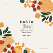 Various Italian pasta minimalist design template. Spaghetti and ravioli illustrations. Vector illustration