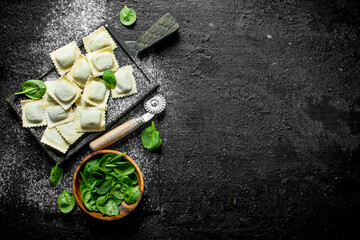 Canvas Print - Raw Ravioli with spinach.