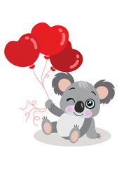 Canvas Print - Loving koala holding a red balloons