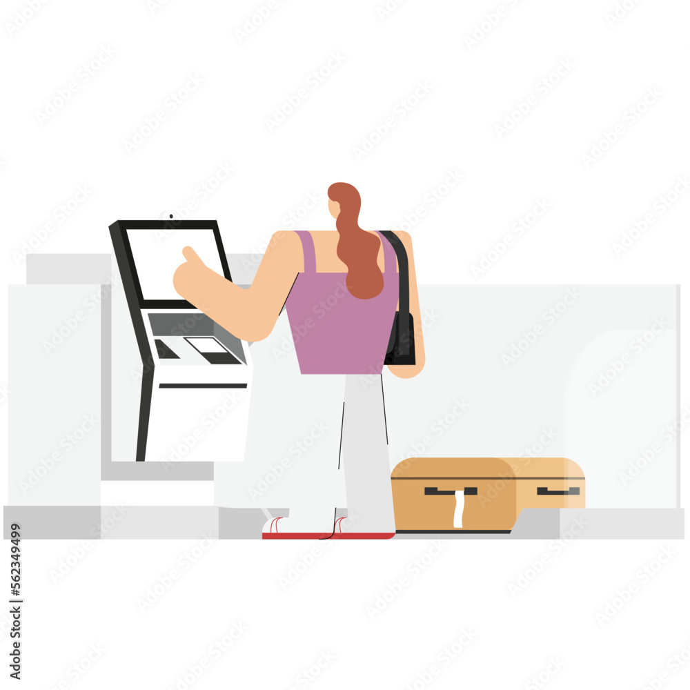 Passenger Using Self Check In Kiosk For Printing Boarding Pass Plane passenger-using-self-check-in-kiosk-for-printing-boarding-pass-plane