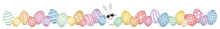 Weißes Hasenei Sonnenbrille & 28 Ostereier Retrofarben Muster Banner