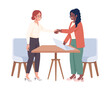 © The img - Business partners singing agreement at meeting semi flat color vector characters. Editable figures. Full body people on white. Simple cartoon style illustration for web graphic design and animation