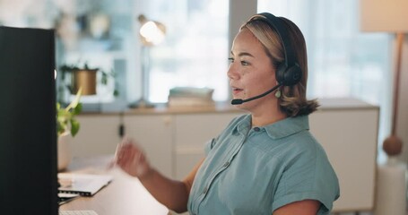 Poster - CRM, customer service or woman wave on video call for telemarketing, support or communication. Sales advisor, call center or girl employee for contact us, sales consulting or B2B customer support