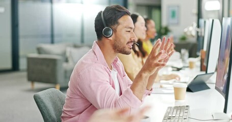 Leinwandbilder - CRM, customer service or consultant business man with life insurance telemarketing, help or communication. Tech sales advisor, call center or employee for contact us, consulting or customer support