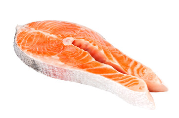 Fresh salmon steak isolated on transparent background. PNG format	
