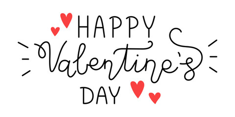 Wall Mural - Vector love handwritten lettering phrase and hearts. Happy Valentines day text. Romantic quotes for greeting cards, banners and other design.