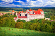 Harburg, Swabia. Beautiful medieval castle in historical Bavaria, Germany. Wornitz River rural landscape.