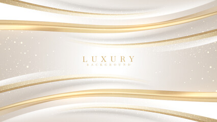 White luxury background with golden curve line element and glitter light effect decoration.