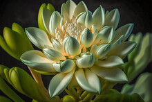 Beautiful Tuberose Flower Interspersed With Leaves. Generative AI. The Most Lovely Tuberose Wallpaper. Tuberose Flowers Symbolize Royalty, Regal, Youthful Beauty.