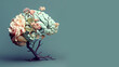 Human brain tree with flowers, self care and mental health concept, positive thinking, creative mind, generative AI 