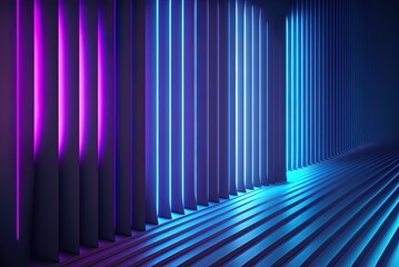 Wall Mural - A striped abstract neon background in blue, purple, and turquoise. Generative AI