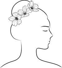 Lineart Face Of A Woman, Vector Illustration, Female Silhouette, Head In Profile Symbol, Contour Line Portrait Of A Girl, Minimalism, Abstract, Design, Tattoo, Black Outline Graphic, Continuous Line 