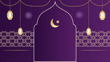 Ramadan Kareem. Islamic Purple Greeting Card Template With Ramadan For Wallpaper Design. Poster, Media Banner. A Set Of Vector Illustrations.