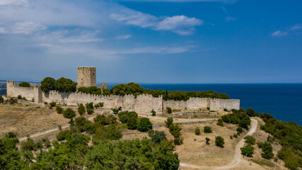 Wall Mural - Drone photo of Platamonas medieval castle, Greece