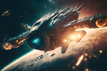 Wall Mural - spaceship in space made with generative ai