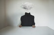 surreal person with a cloud for a head, abstract concept of dream, imagination, creativity