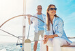 © Reese/peopleimages.com - Relax, travel and luxury with couple on yacht for summer, love and sunset on Rome vacation trip. Adventure, journey and vip with man and woman sailing on boat for tropical honeymoon at sea