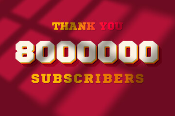 8000000 subscribers celebration greeting banner with Retro 2 Design