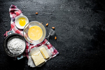 Sticker - Flour with butter and egg on a napkin.