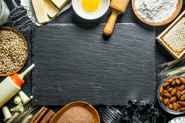 Sticker - Baking background. Various ingredients for homemade dough.