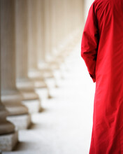 Cropped Rear View Of A Person In Red Coat, San Francisco, California.
